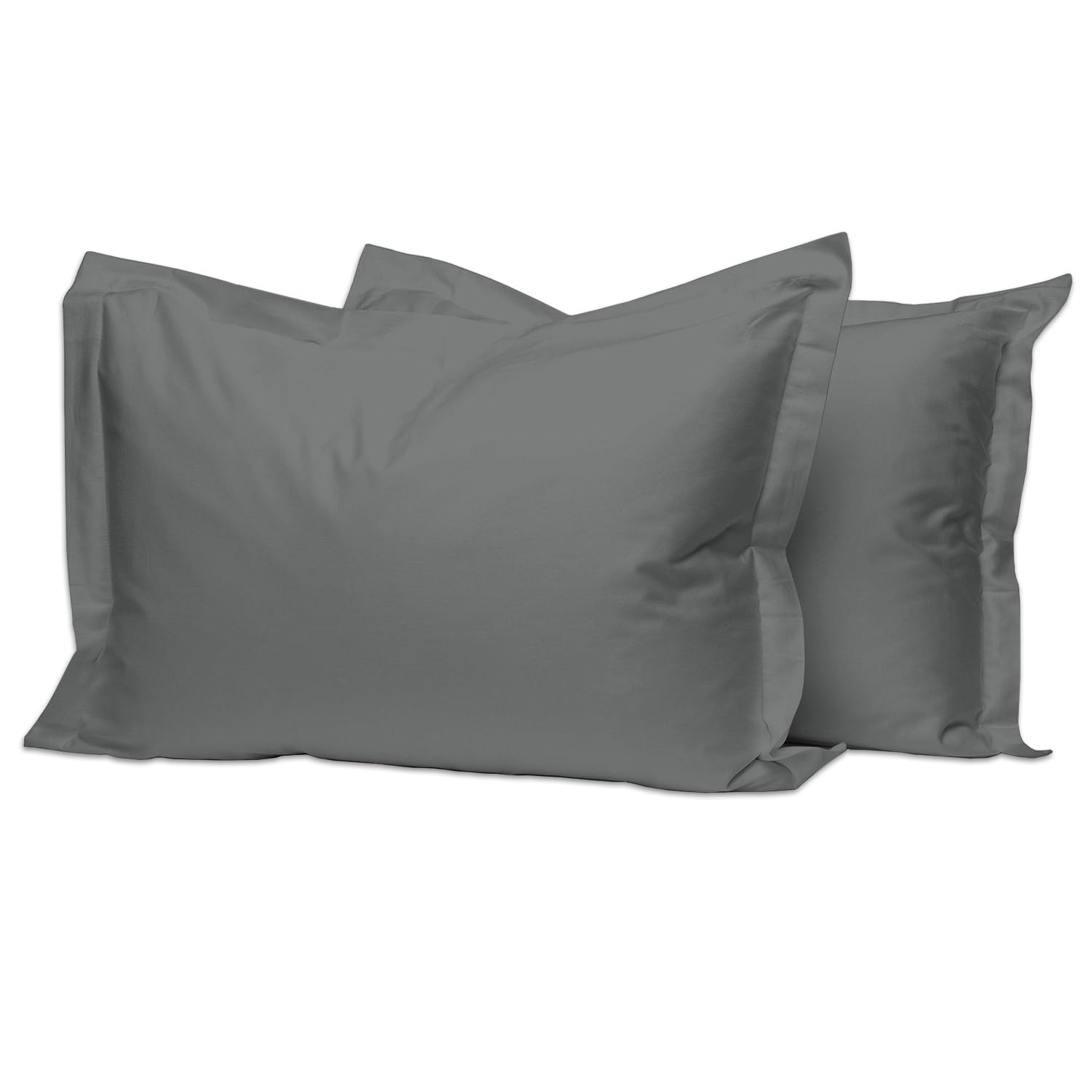 Pizuna Pure Combed Cotton King Size Pillow Case 50x90 cm Dark Grey, 400 Thread Count Soft Luxurious 100% Long Staple Cotton Sateen Weave Pillow Cover With 5 cm Hem (Cooling Pillowcase - 2 PC)
