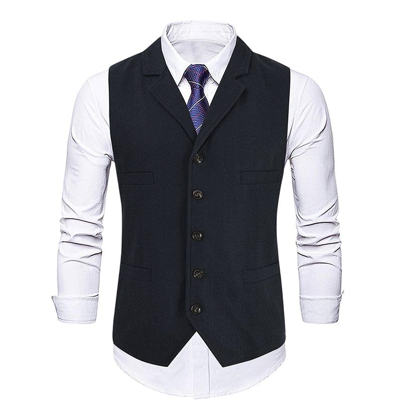 Chaleco de tweed en espiga para hombre corte ajustado cuello en V uniforme trabajo marrón S 2