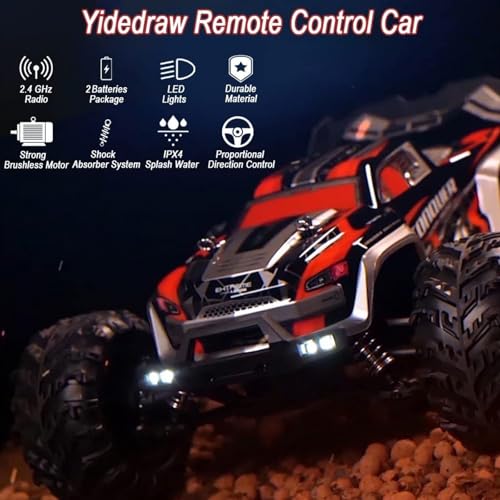 Image of RC Cars 1:16 Scale Remote Control Car 50 KMH High Speed Fast 4WD RC Truck for Kids Adults Boys 2.4 GHz All Terrains RC Buggy Off-Road RC Monster Trucks with 2 Rechargeable Batteries (Red)
