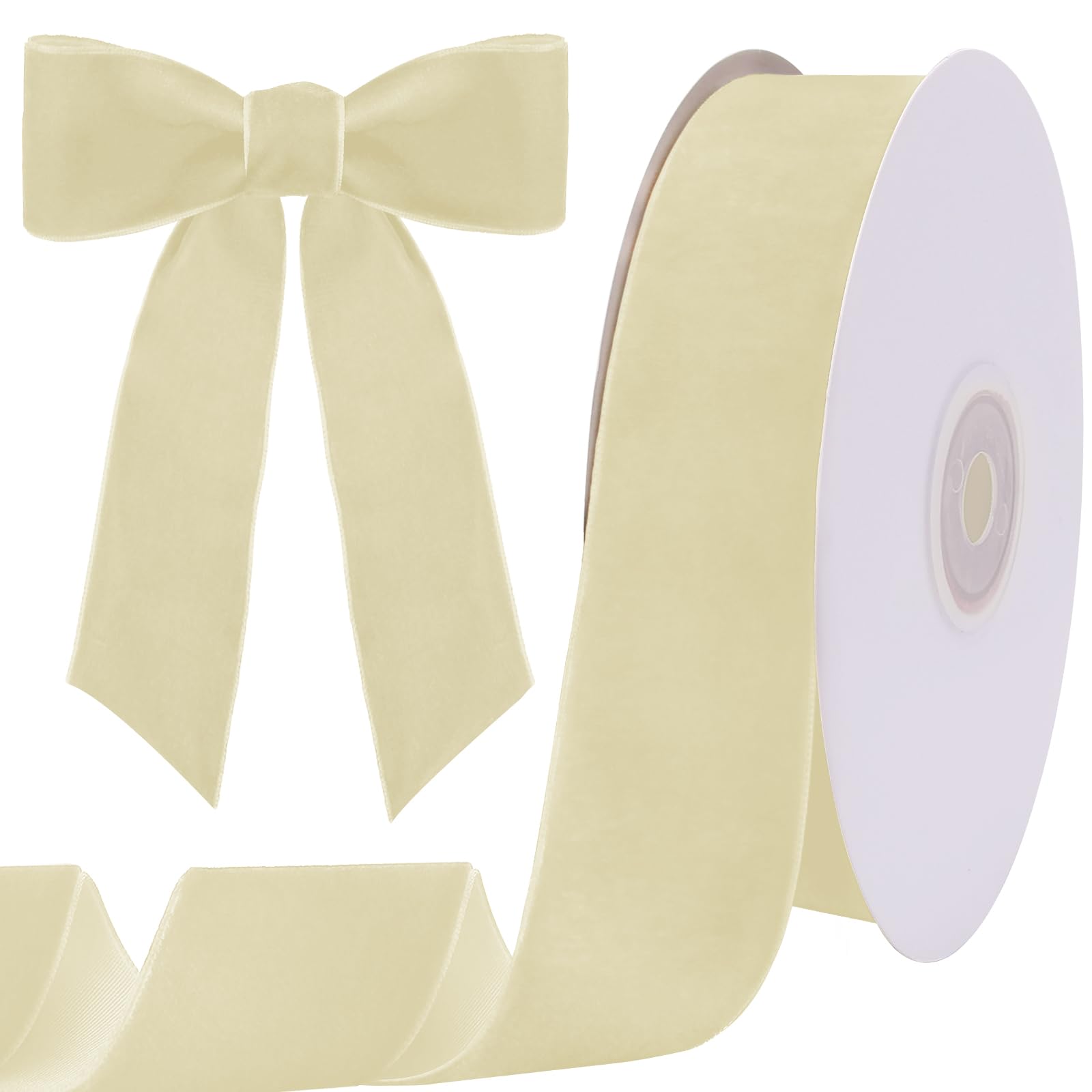 Tsorode 10 Yards Cream Velvet Ribbon for Christmas Tree, 1.5 Inch