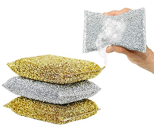 Home-X - Metallic Pot Scrubber (Set of 4), Durable Non-Scratch Teflon Scrub Sponge
