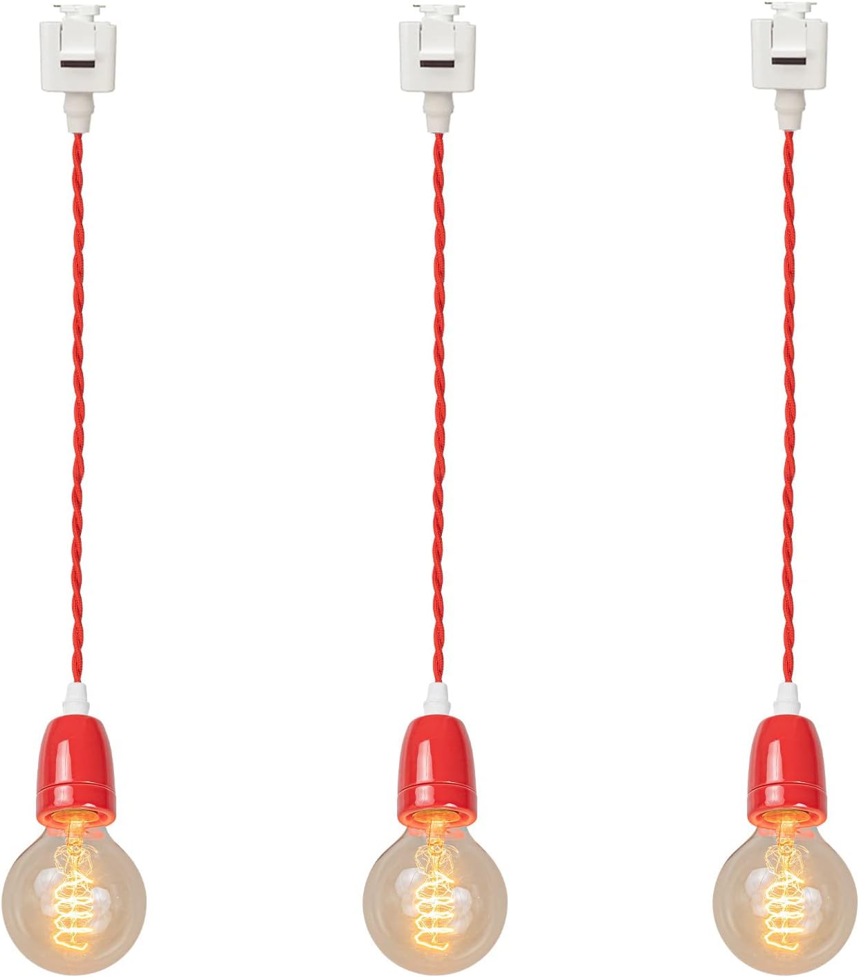J-Type Track Pendant Light Red Weave Rope Cord Gloss Oil Red Ceramics Socket Retro Style Mini Lighting Industrial Macaron Pendant Lighting Heads for Track Kitchen Customizable 3.2ft