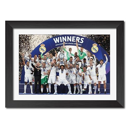 Image of TenorArts Real Madrid Champions League Poster UCL 2022 Trophy Celebration Wall Photo Frame Painting with Matt Finish Black Texture (12 inches x 9inches)