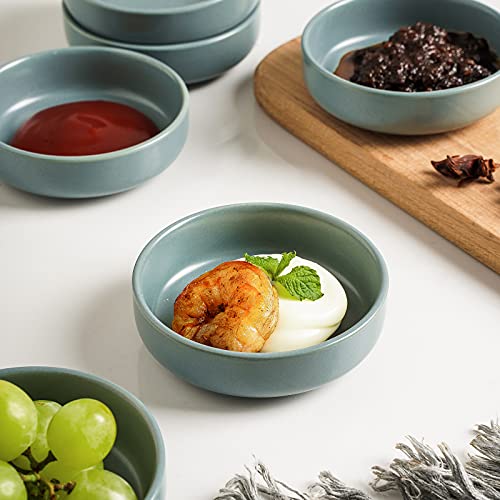 Selamica Ceramic 3.3 Inch Soy Sauce Dish Dipping Bowls Side Dishes Small Appetizer Pinch Bowls for Condiments, Sushi, Ketchup, BBQ-Set of 6 (Matte Blue)