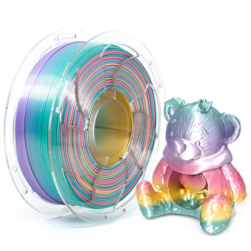 Image of Silk Candy Rainbow PLA 1.75mm 1kg Shiny Color Change 3D Printer Filament | Silk finish Gradient Rainbow Multicolor Shiny Smooth transition Neatly wound 1kg spool 2.2lbs for Bambu Prusa FDM Printer AMS