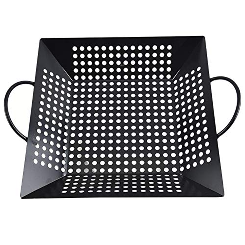 Hotaluyt Carbon Steel Square Barbecue Grill Basket Vegetables Meats Grilling BBQ Basket with Handles