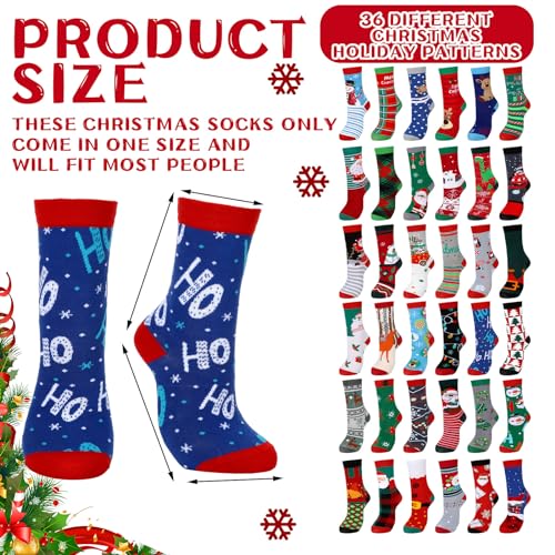 Jeyiour 36 Pcs Women's Christmas Socks Fuzzy Soft Socks Holiday Crew Novelty Christmas Socks for Xmas Birthday Gift 6