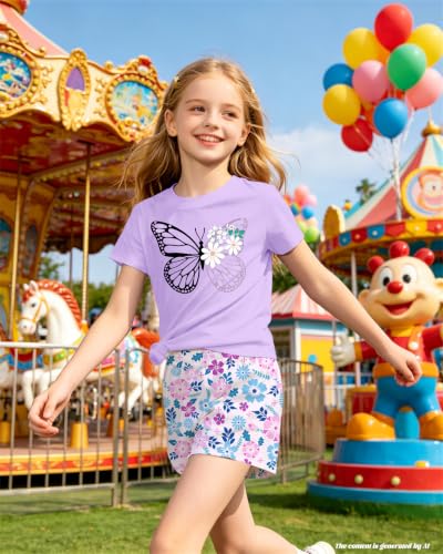 Image of Bestuline Girls Summer 2 Piece Outfits,Basic Short Sleeve Top & Shorts Set with Side Pockets,4-14Y
