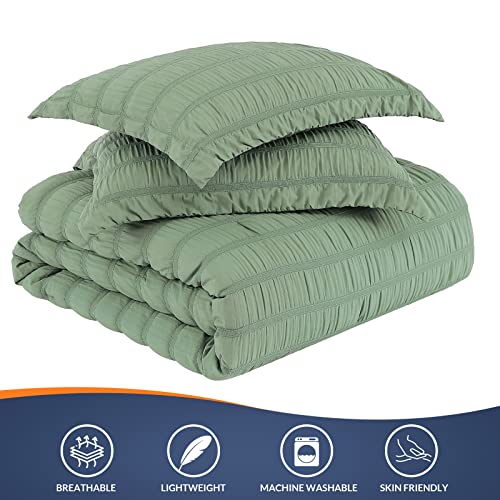 Image of Walensee Twin Seersucker Comforter Set 100% Polyester Soft Washable Microfiber Bed Comforters with 1 Pillowsham, Lightweight Cozy Bedding Comforter Sets for All Season, 2 Pieces, 68 inchx90 inch, Sage Green