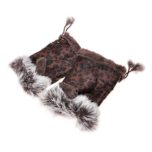 ZLYC Damen Winter Warme Kunstpelz Halbfinger Handschuhe Fingerlose Fäustlinge ((Leopard) Braun),Einheitsgröße Cover