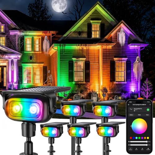 Image of Brizled Smart Halloween Solar Spot Lights Outdoor, 6 Pack RGB Spotlights