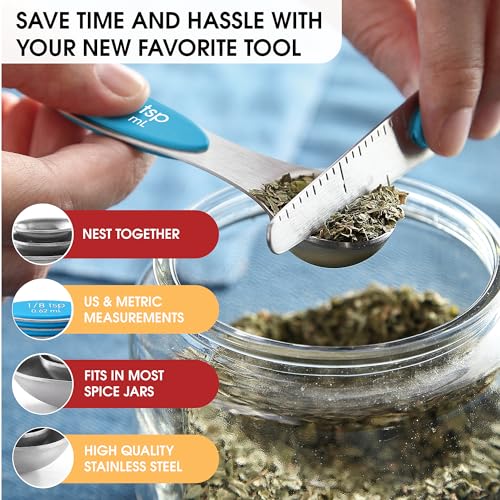 Image of Spring Chef Stainless Steel 8 Magnetic Measuring Spoons for Kitchen, Teal