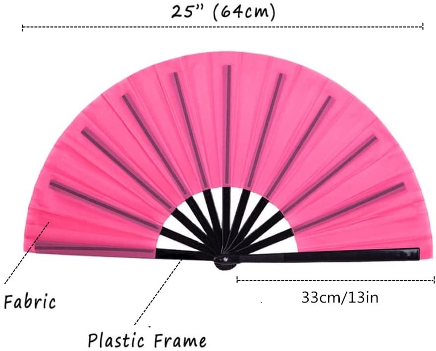 1SourceTek Large Folding Fan Nylon Cloth Handheld Folding Fan Chinese Kung Fu Tai Chi Fan Decoration Fold Hand Fan for Party Favors (Rose Red) - Image 3