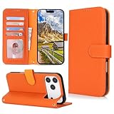 DEYHU 対応 iPhone 17 Pro ケース 手帳型 カード収納 スタンド機能 アイホン17プロケース 本革 大容量 耐衝撃 カード収納 iPhone17 Pro ケース 手帳型 iphone 17 Pro レザー カバー オレンジ