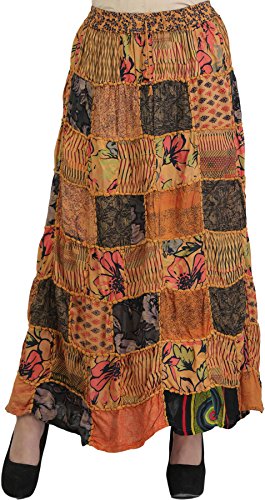 Long Printed Dori Skirt from Gujarat with Patch Work - Rayon2