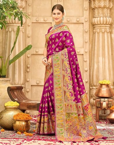 Image of SIRIL Women's Banarasi Silk Jacquard Zari Work Saree With Unstitched Blouse Piece