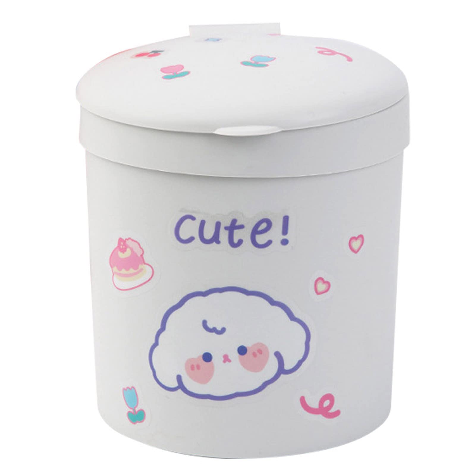 JELLYEAJELLYEA Kawaii Mini Trash Cans Cute Cartoon Countertop Storage Bucket Waste Bin with Lid DIY Stickers (Grey)