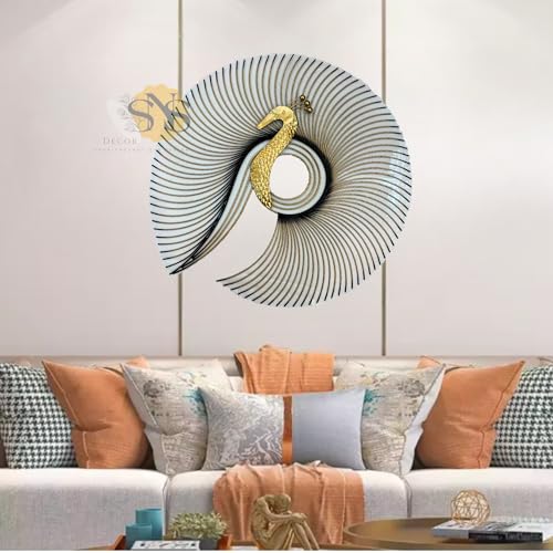 Image of SNS DECOR Metal Peacock Wall Art Decorations | Perfect 3D Wall Sculpture For Living Room, Bedroom, Drawing Room & Office (Big-32x30inch)