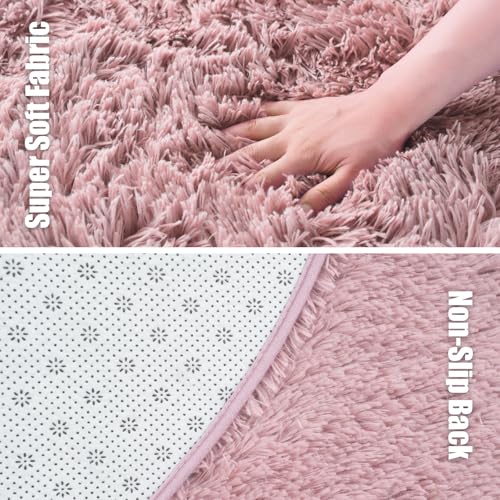 Fluffy Round Area Rugs for Bedroom,Blush 3'X3'Shag Circle Area Rugs for Living Room,Non Slip Fuzzy Plush Rug for Kids Room Boys Girls Room and Dorm