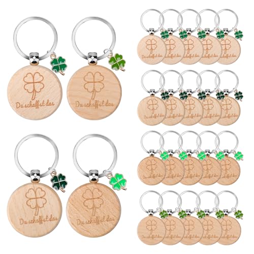 Kigniote 20 Portachiavi Con Quadrifoglio Legno - Bomboniere Ciondoli Universale - La Scelta Migliore per Regalare e Decorare