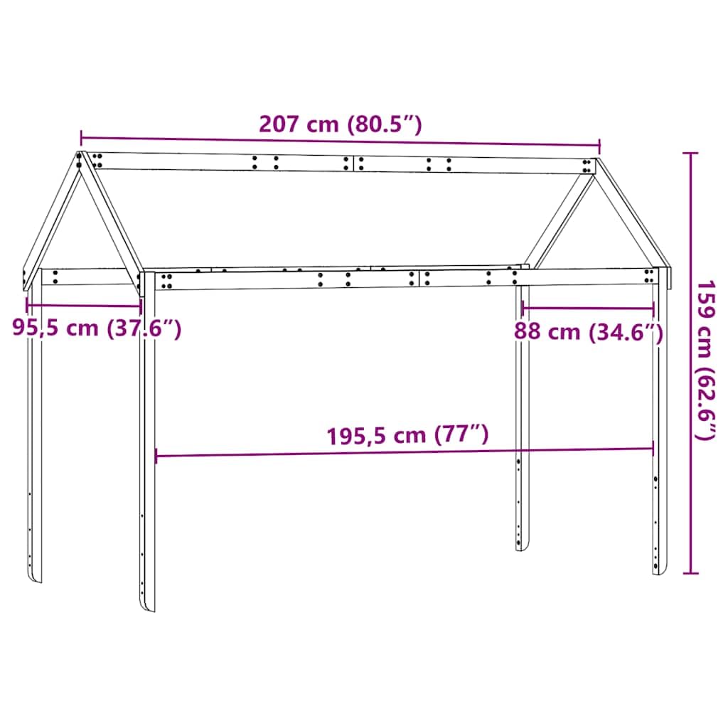 Techo de madera maciza de pino para cuna, 207 x 95,5 x 159 cm, marco de cama estable con lado abierto, accesorio duradero para sala de juegos para el dormitorio