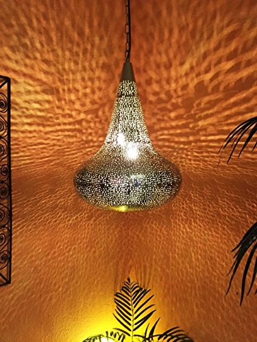 Orientalische Lampe Pendelleuchte Silber Namika 50cm E27 Lampenfassung | Marokkanische Design Hängeleuchte Leuchte aus… – Bild 4