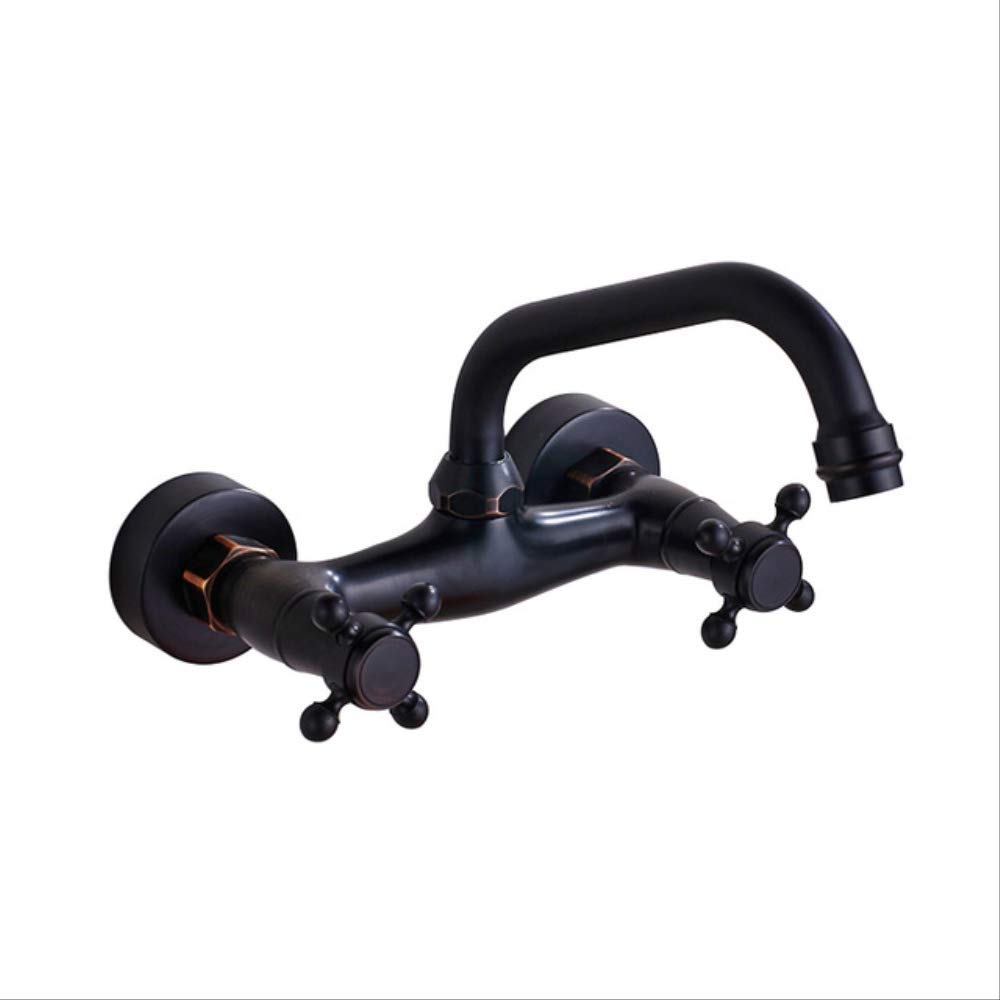 Antique Brass Kitchen Sink Faucet 360 Swivel Spout Hot and Cold Bathroom Mixer Crane Mop Pool Taps Dual Handle Black Bronze