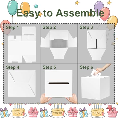 Image of White Card Box Raffle Box Cardboard Receiving Money Box Holder for Graduation, Valentine's Day, Wedding Reception, Baby Showers, Anniversary, Birthday, Party