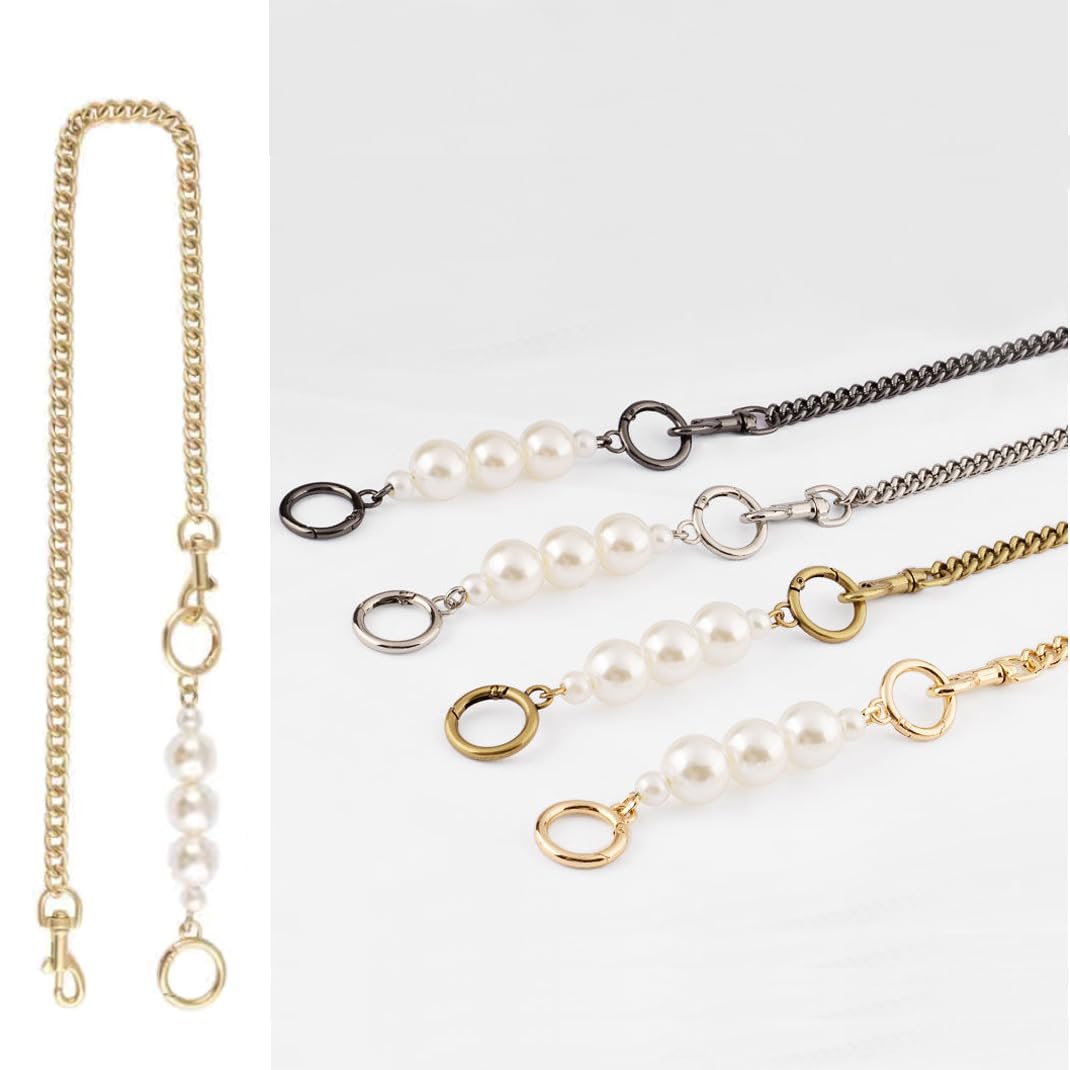 Cadena Para Bolso Bandolera de hombro repuesto DIY 60cm-160cm, correa cadena bolsa acero 9mm con extensión perla falsa grande, for(Silver,120cm)