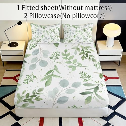 Drap-Housse Microfibre Douce 90x200 Imprimé 3D Feuille Vert Nature