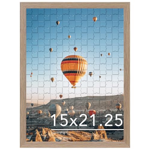 Image of JCJMY 15x21.25 Puzzles Frame Rustic Brown, Wall Hanging 15 x 21.25 Picture Frame for 15 by 21.25 Poster Photo Canvas Picture Puzzles with Shatter Resistant Plexiglass, Rustic Brown