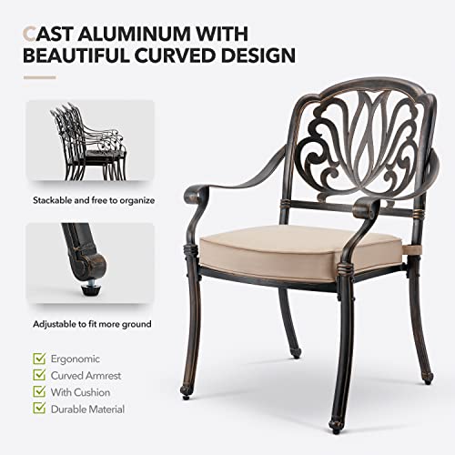 Patio Dining Chairs Set Of 2, Elizabeth Outdoor Cast Aluminum Patio Chairs Weather Resistant With Thicker Cushions For Patio Deck Garden #TOP3