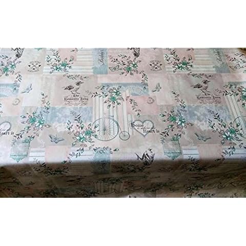 2 meters Long (200 x 140cm) PVC Plastic table cloth 6 Seater Size Home Sweet Natural Cream Duck Egg Blue wipe clean textile backed Oil Vinyl Table Cloth Protector Birds Butterfly Hearts Love Cover