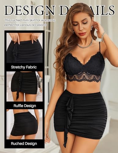 Avidlove Women Skirt Ruched Bodycon Double Layer Club Casual Mini Skirt3