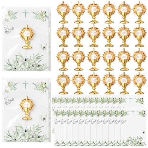 Image of Yinkin 24 Pcs Catholic Pins First Communion Lapel Pins Gold Toned Gifts Bulk Minister Catholic Religious Medal Christian Jewelry First Holy Communion Gifts Inspirational Spiritual Stuff