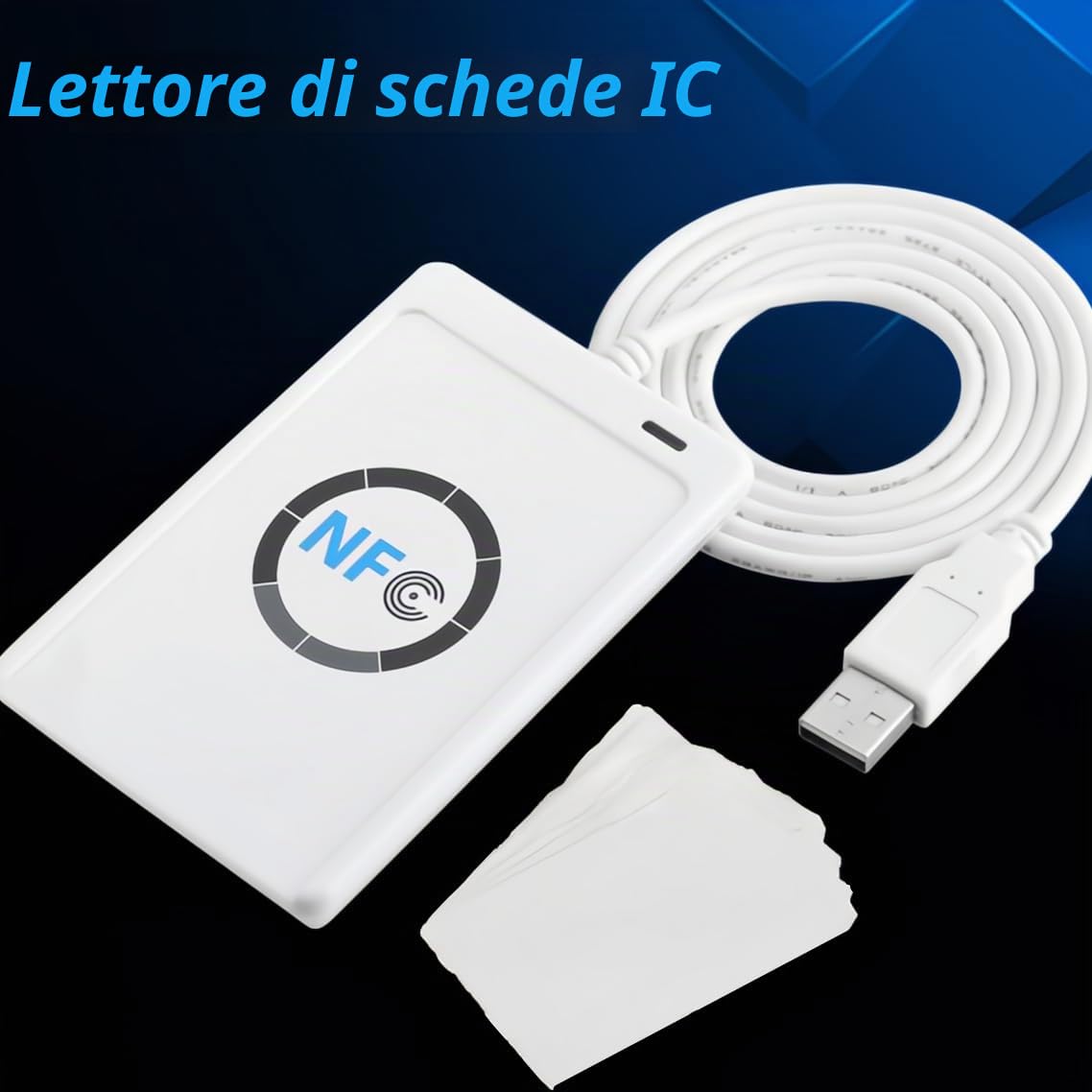 Lettore NFC, Velocità lettura scrittura 424 kbps, Supporto ISO 14443A B Felica 4 NFC, Antenna integrata senza contatto 50 mm, Per computer PC SC CCID