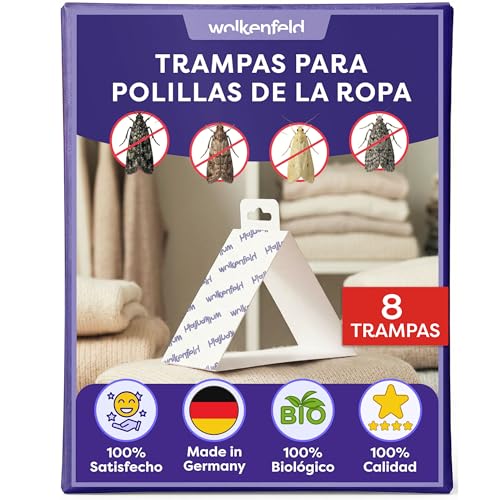 Wolkenfeld Antipolillas para Ropa Armario con Feromonas – 8 Trampas para Polillas de la Ropa, Lana y Cachemira – Salvalana 100% Sin Biocidas ni Spray – Fabricado en Alemania
