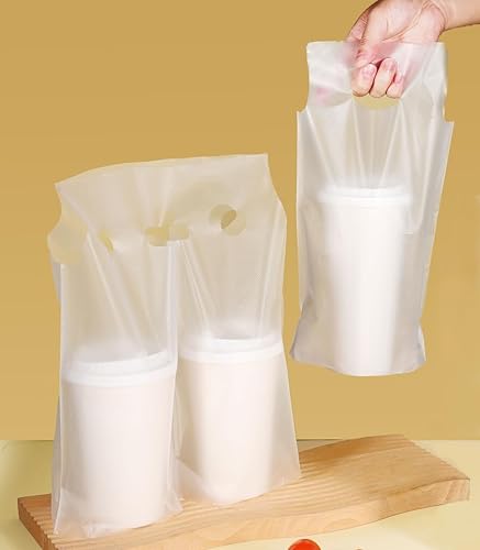 200 unidades de transportador de bebidas para entrega, porta vasos transparentes con asa para tazas de bebidacafétéjugo, bolsas de plástico para