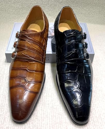Santimon Men’s Leather Triple Buckle Loafers Dress Shoes – Fashion Stylish Crocodile-Embossed Formal Shoes for Business, Weddings3