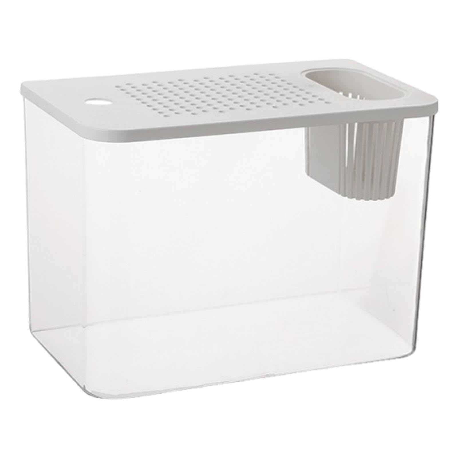 Reptilien Terrarium, Zubehör für Kleine Aquarien, Transparenter Lebensraum, Futterbox für Frösche, Schildkröten, Kampffische, Krebse, Weißer Deckel