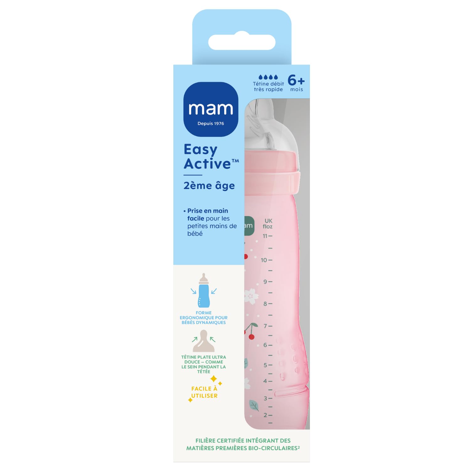 MAM Easy Active 6 mesi in più colore bacche (330 ml) - con ciuccio in silicone flusso X velocità ultra veloce - per bambini con chiusura ermetica