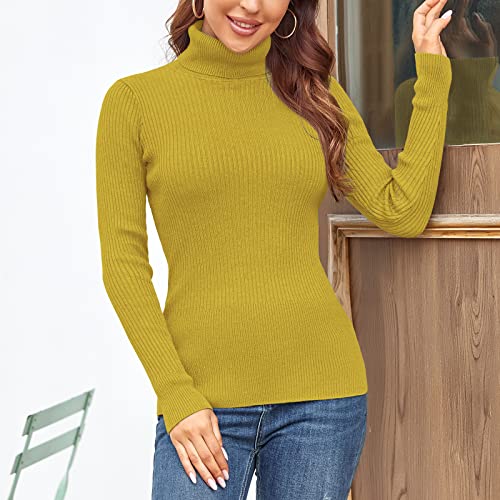 Image of Rocorose Women's Ribbed Turtleneck Sweater Long Sleeve Knitted Solid Pullover