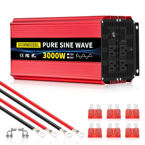 SUNWHEEL 3000W Pure Sine Wave Inverter, 12V DC to 110V/120V AC Power Inverter for...