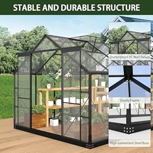 Polycarbonate greenhouses 8×14 ft green houses for outside with 4 adjustable roof vents walk in aluminum frame greenhouse for outdoor8x14ft  urban country home decor