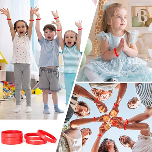 Image of Morcheiong 12 Pieces Silicone Bracelets- Red Color Blank Rubber Wristbands for Adults Teen Party Favors
