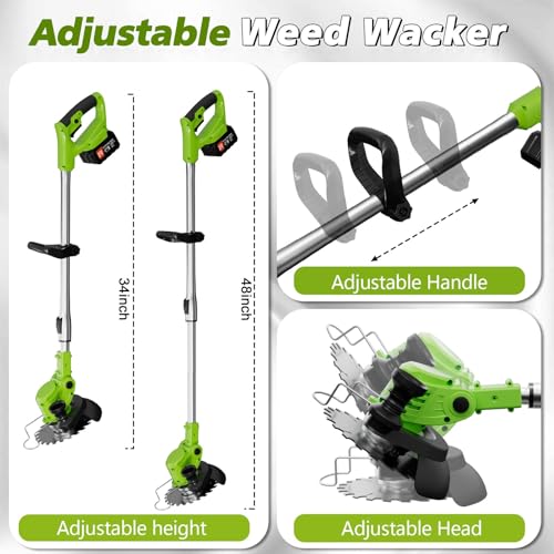Image of Cordless Weed Wacker,21V Weed Electric Eater Battery Powered | 2Pcs 4.0Ah Batteries,3 Types Blades,Lightweight,3 in 1 Brush Cutter /Grass Trimmer /Lawn Edger