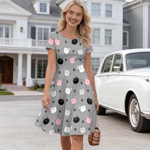 Image of AFPANQZ Womens Casual Summer Lightweight Vintage Dress Short Sleeve Midi Dress Knee-Long Luxury Formal Dress