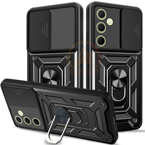 Image of Armor Bumper Back Cover Case for Samsung A35 5G | Rotating Camera Cover, Ring Holder & Kickstand | Heavy Duty & 360 Degree Protection Samsung A35 5G Back Cover (Black)