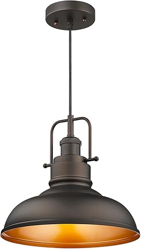 Emliviar Lámpara colgante de cúpula de metal de granja, 11 pulgadas, 1 luz colgante para cocina, comedor, acabado de bronce aceitado, YE262-M1L ORB