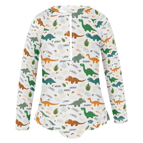Cute Dinosaur Girls Long Sleeve Rashguard Swimsuit UV Protection One-Piece Swimwear Bathing Suit B04040852